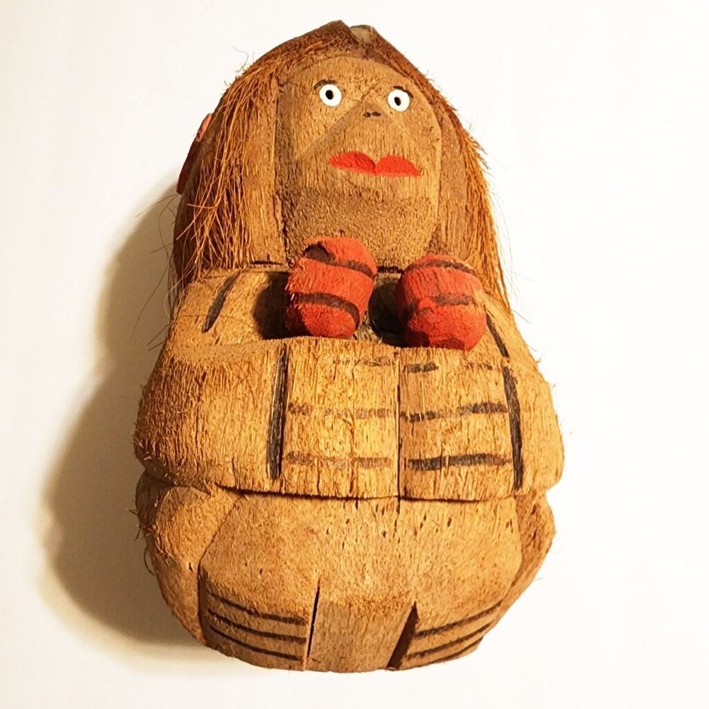 VINTAGE Hand Carved Coconut Maraca Woman